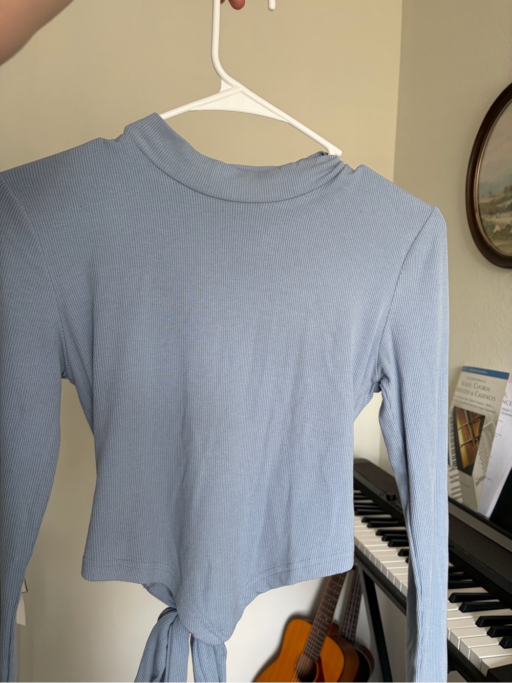Light Blue Long Sleeve Tie-Back Top